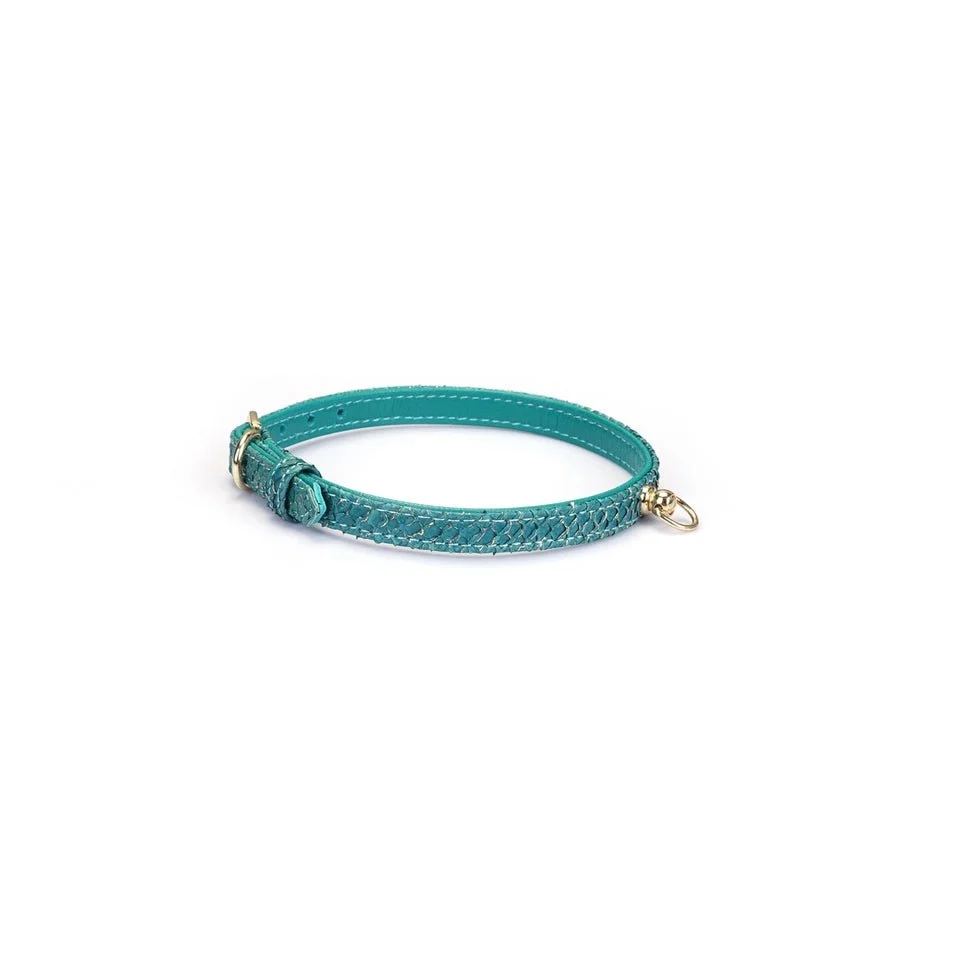 Grøn lakseskindschoker med D-ring – Luksus BDSM Daily Collar Limited Edition - Billede 3