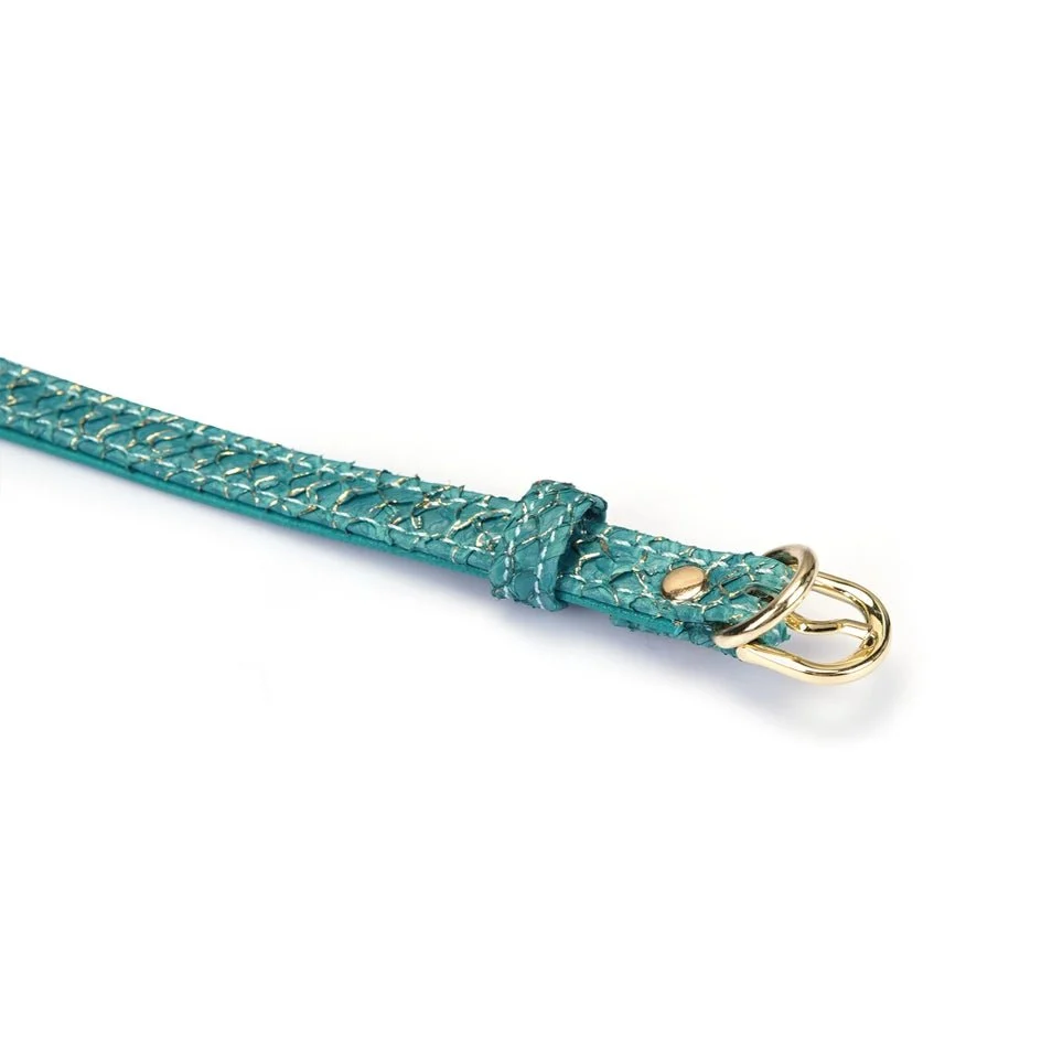 Grøn lakseskindschoker med D-ring – Luksus BDSM Daily Collar Limited Edition - Billede 5