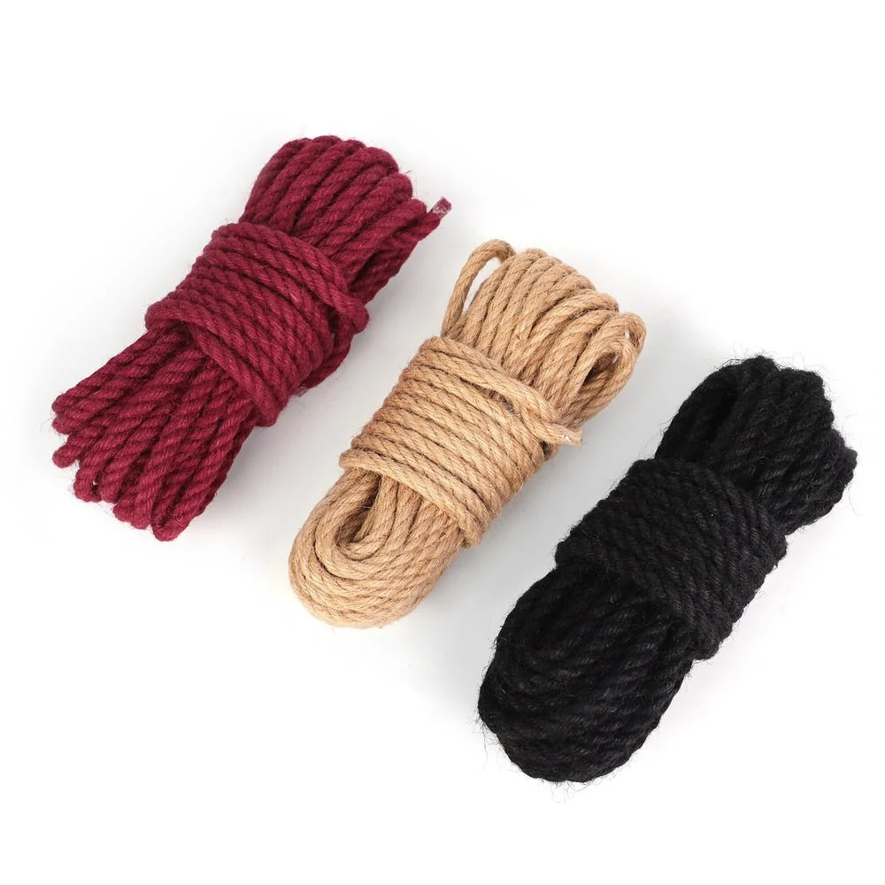 Hampereb 6mm 10 Meter 250g - Bondage Reb Shibari Sort Bordeaux Naturlig - Billede 3