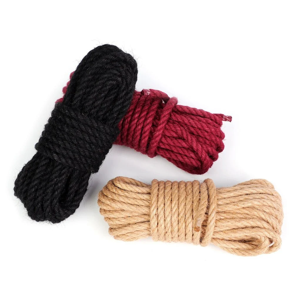 Hampereb 6mm 10 Meter 250g - Bondage Reb Shibari Sort Bordeaux Naturlig - Billede 4
