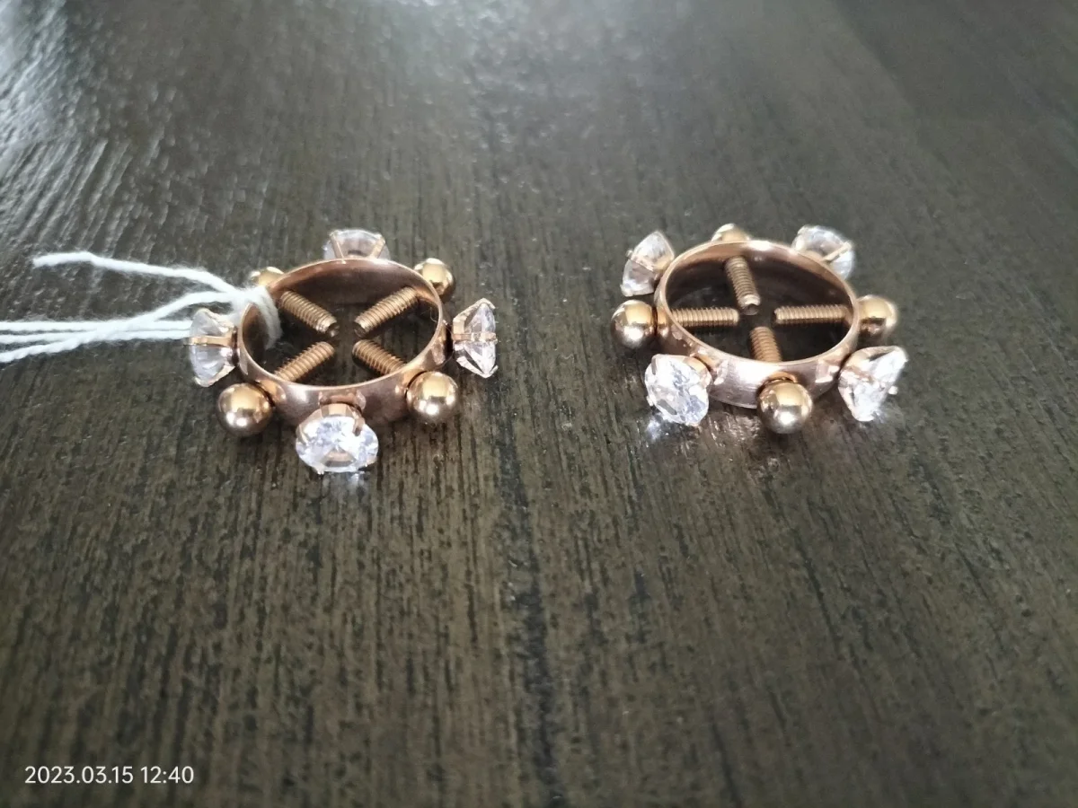 Brystvorte ringe i rosaguld med 4 sten, justerbare 22 mm - Trendy brystvorte smykker - Billede 2